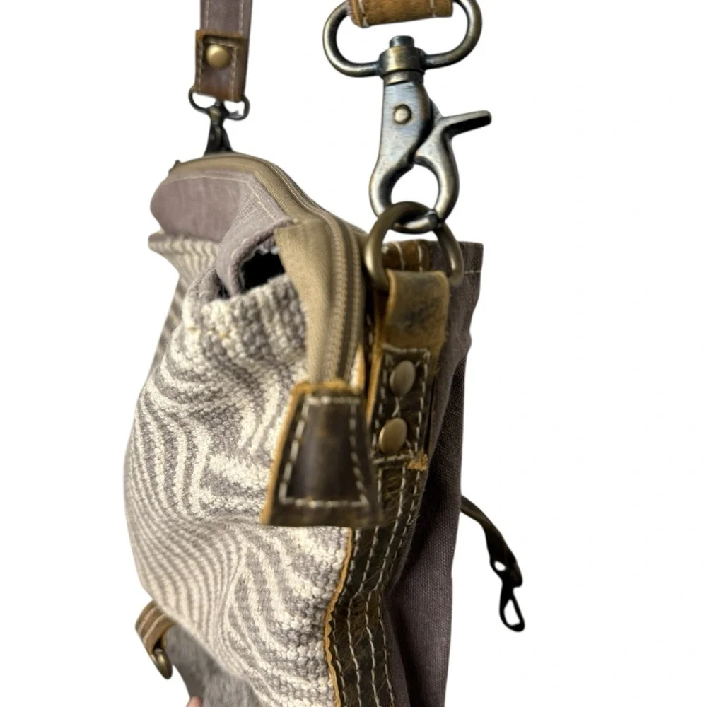 Myra Crossbody Bag Upcycled Canvas Fur Shoulder Bag Purse Satchel Travel Boho